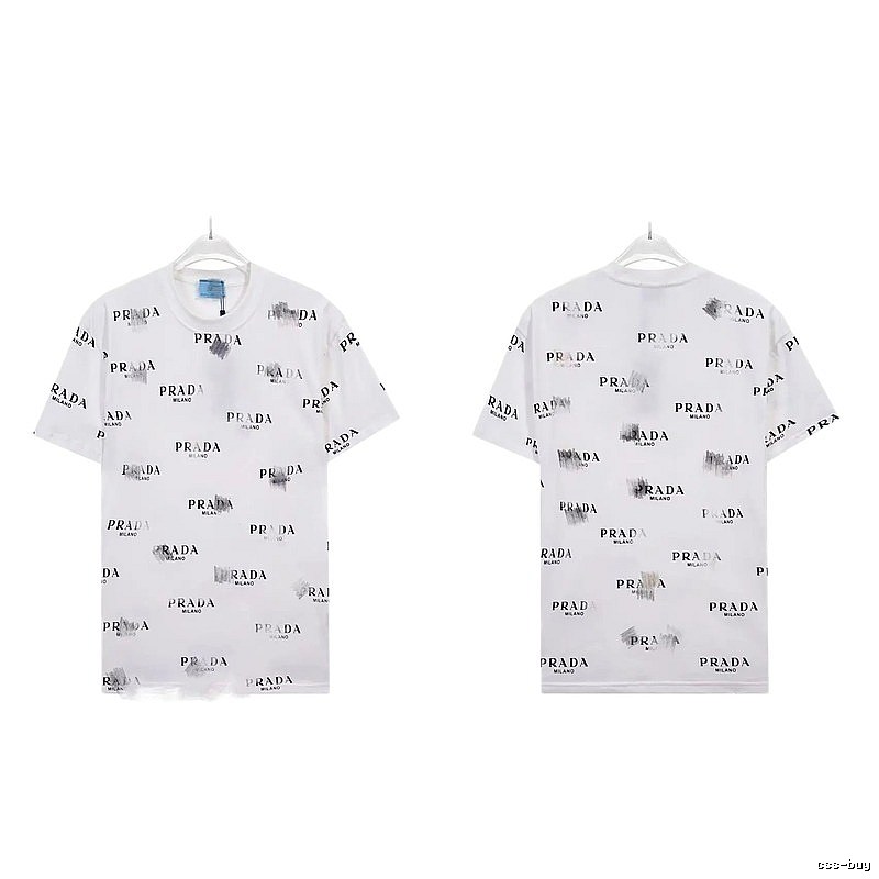 Prada All-over Print Streetwear Style White Short-sleeve T-Shirt