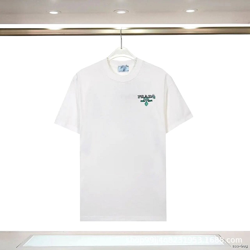 Prada Embroidered Minimalist Style White Short-sleeve T-shirt