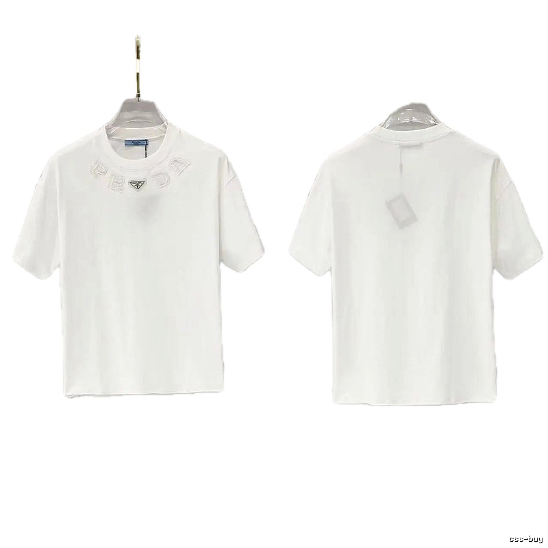Prada Embroidered Minimalist Style White Short-sleeved T-shirt
