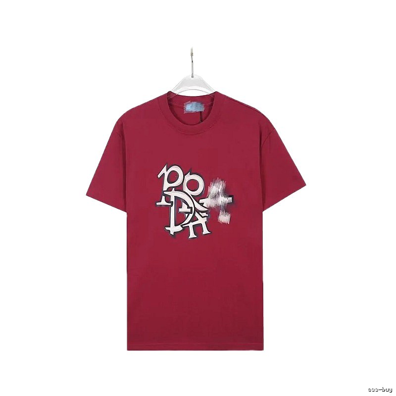Prada Graffiti Print Cool Edgy Burgundy T-Shirt