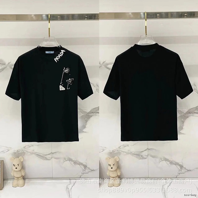 Prada Inverted Triangle Streetwear Style Black Short-sleeve T-shirt