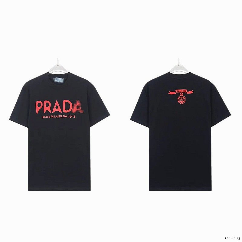 Prada Letter Print Trendy Cool Style Black Short-sleeve T-shirt