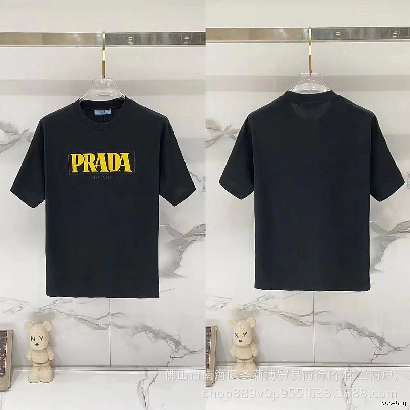Prada Trendy Style Letter Print Black Short-sleeve T-shirt