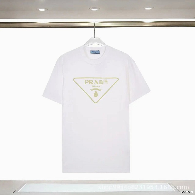 Prada Triangle Logo Casual Style White Short-sleeve T-shirt