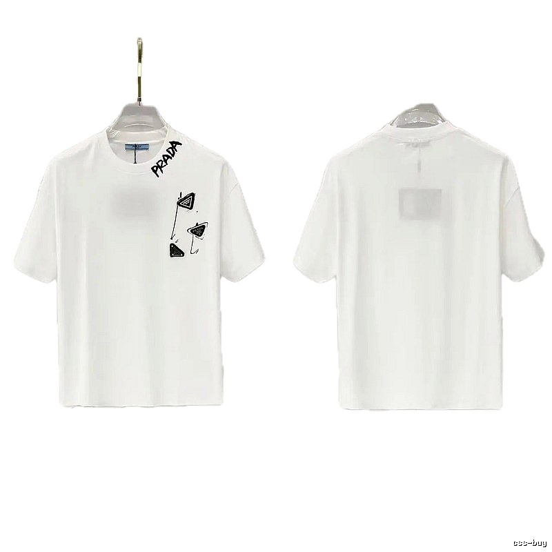 Prada Triangle Logo Casual Style White T-Shirt