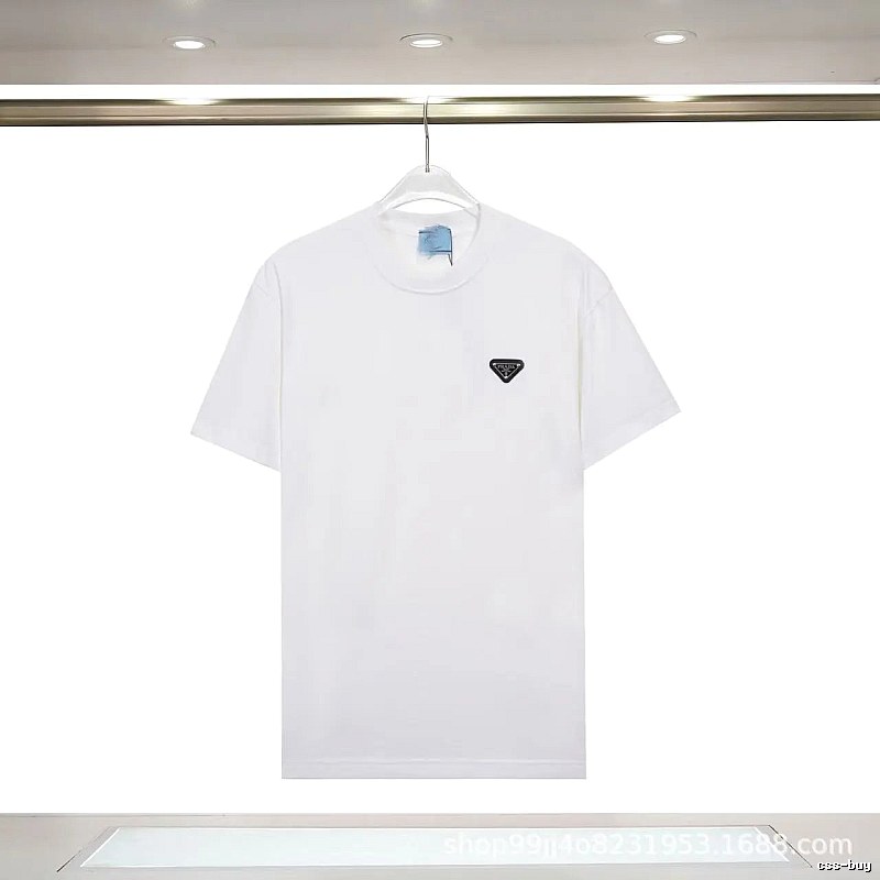 Prada Triangle Logo Minimalist Style White Short-sleeve T-shirt