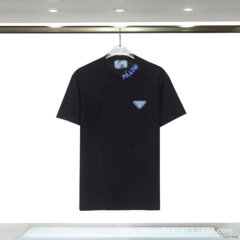 Prada Triangle Logo Streetwear Style Black T-shirt