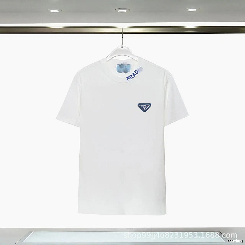 Prada Triangular Logo Minimalist Style White Short-sleeve T-shirt