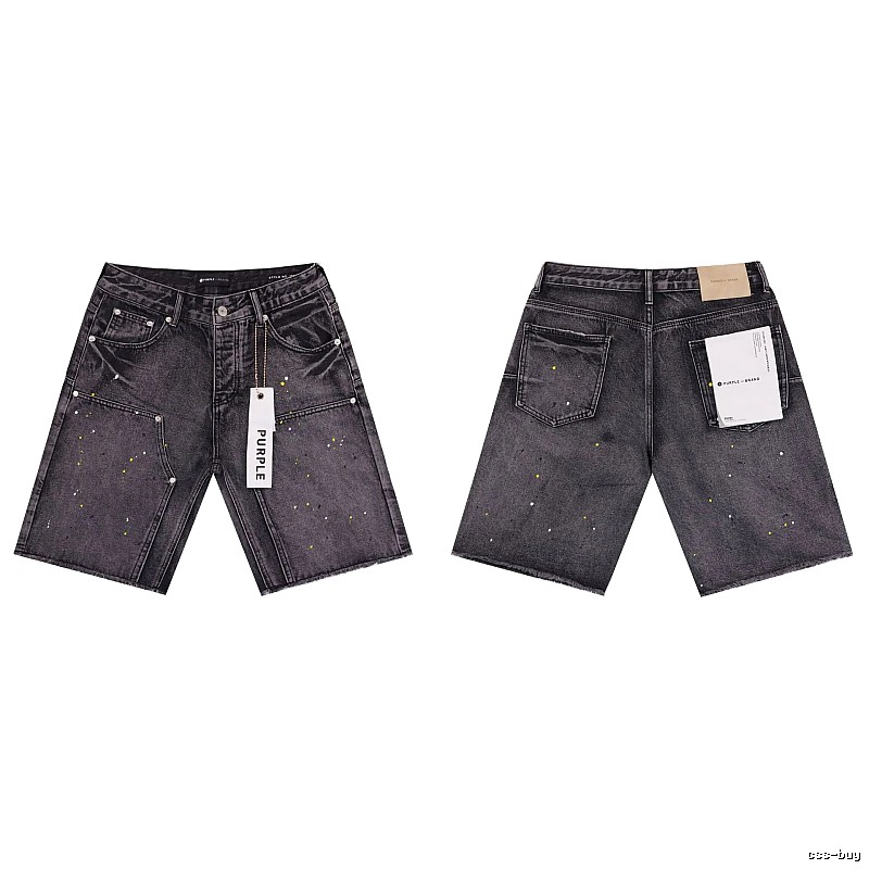 Purple Godspeed Ink-splattered Black and Grey Denim Shorts