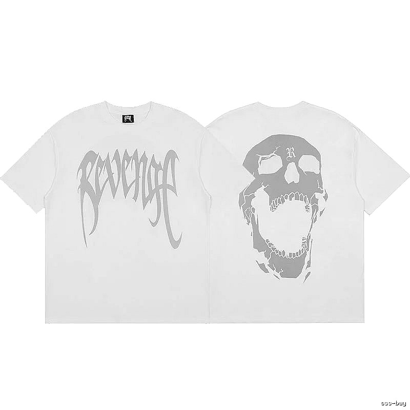 Revenge White Skull Graphic T-Shirt Relaxed Styling
