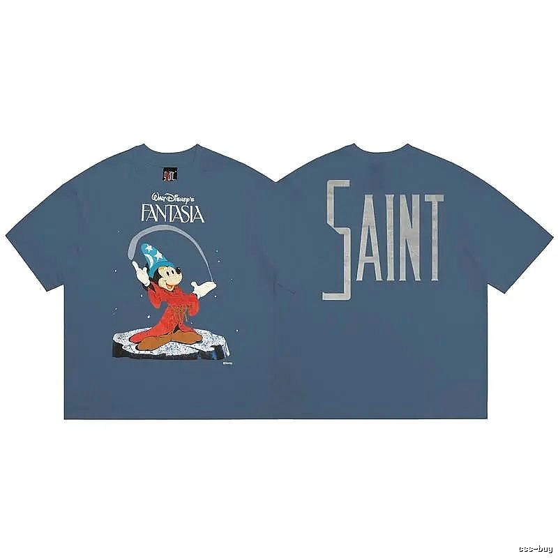 SAINT x Mickey Co-branded Vintage Style Gray-blue T-shirt