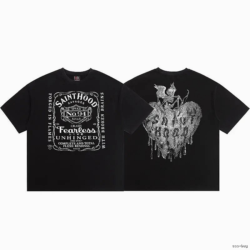 SAINTHOOD Skeleton Print Street Style Black T-Shirt