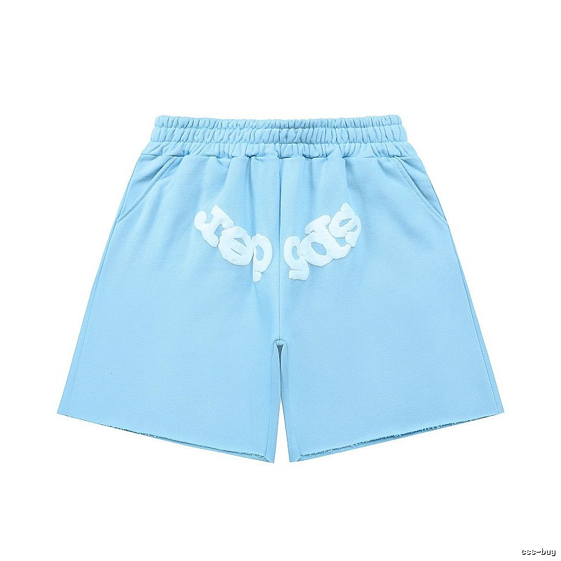 Sp5der letter-style light blue shorts