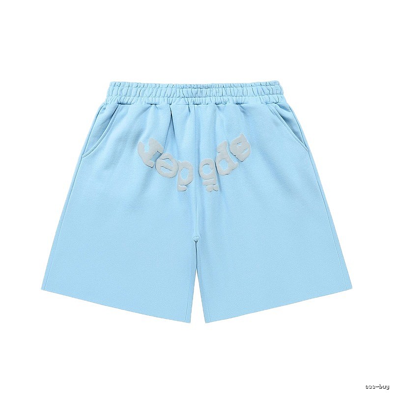 Sp5der letter-style light blue shorts