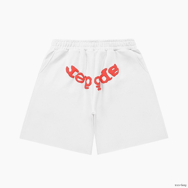 Sp5der red letter white shorts