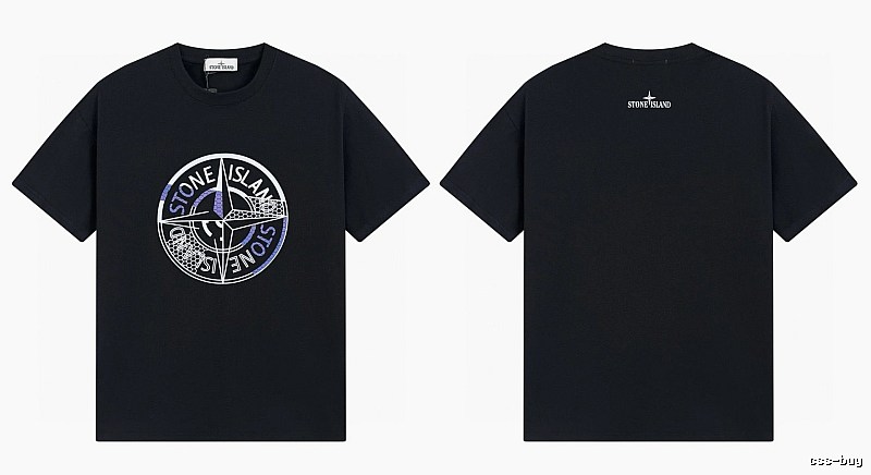 Stone Island Compass Print Street Style Black T-Shirt