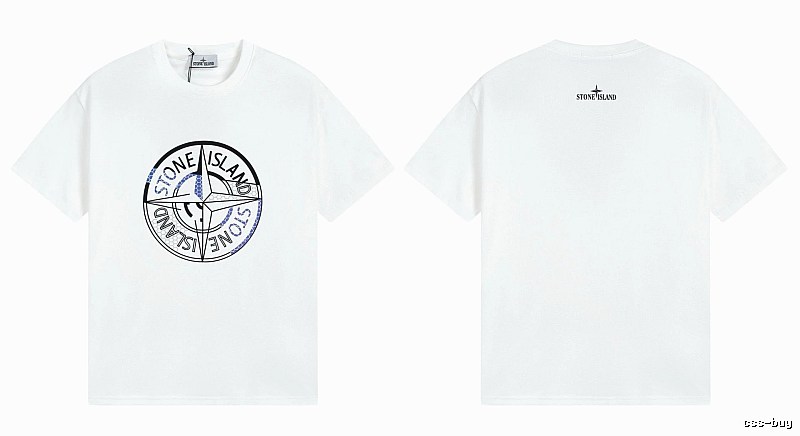 Stone Island Compass Print Street Style White T-shirt