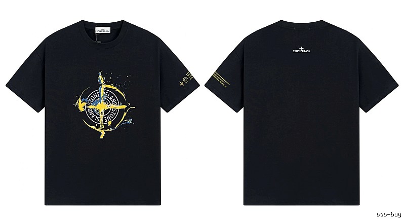 Stone Island Ink-splattered Street Style Black Short-sleeve T-shirt