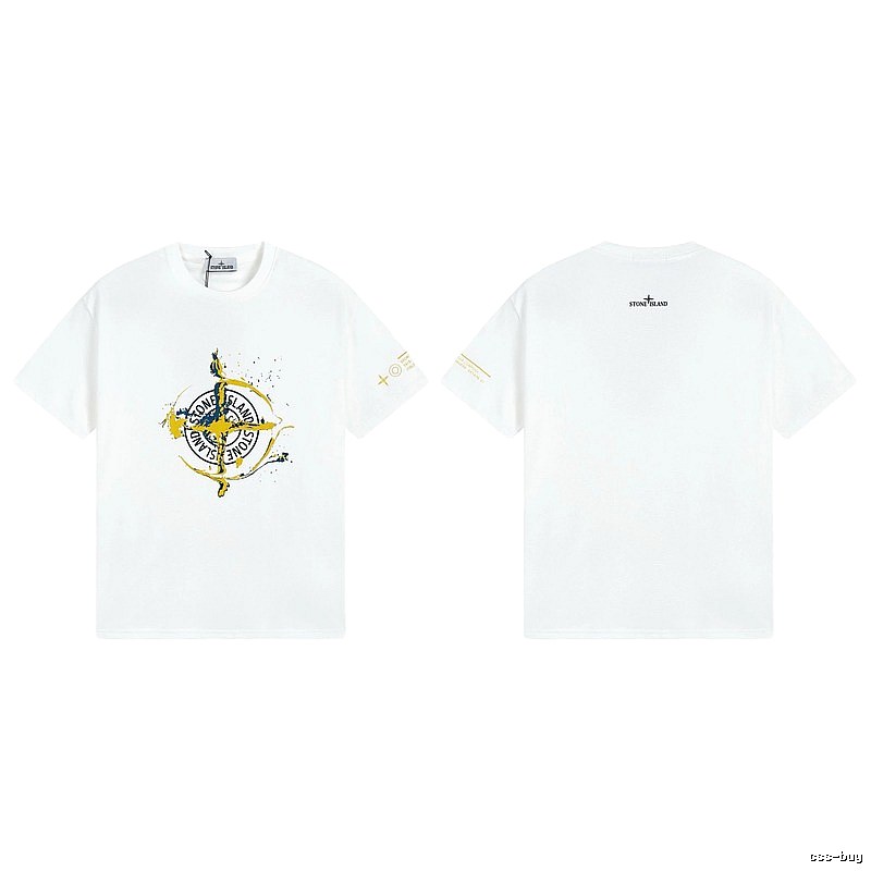 Stone Island Ink-splattered Trendy Style White T-shirt