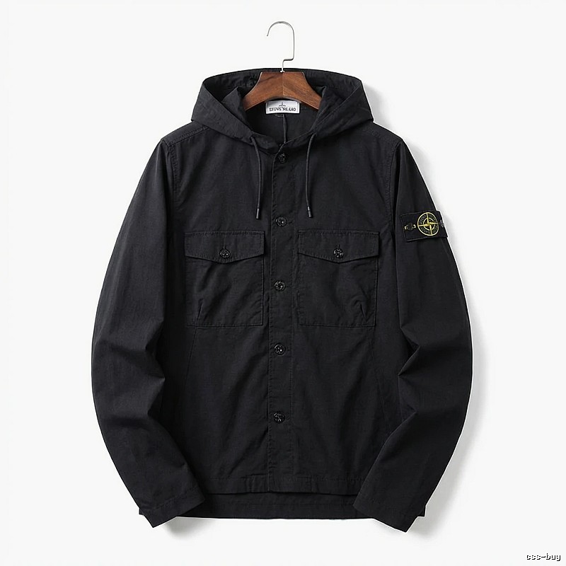 Stone Island Workwear Style Black Hooded Coat
