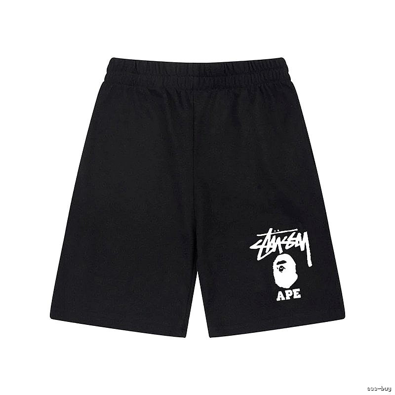 St眉ssy ape head style black shorts