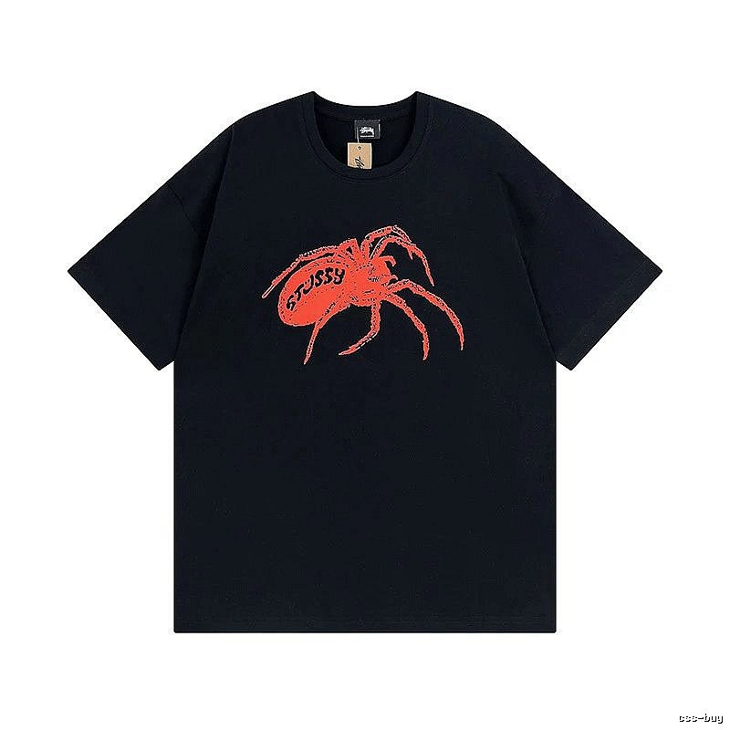 Stussy Black Spider Graphic T-Shirt Travel Styling Logo
