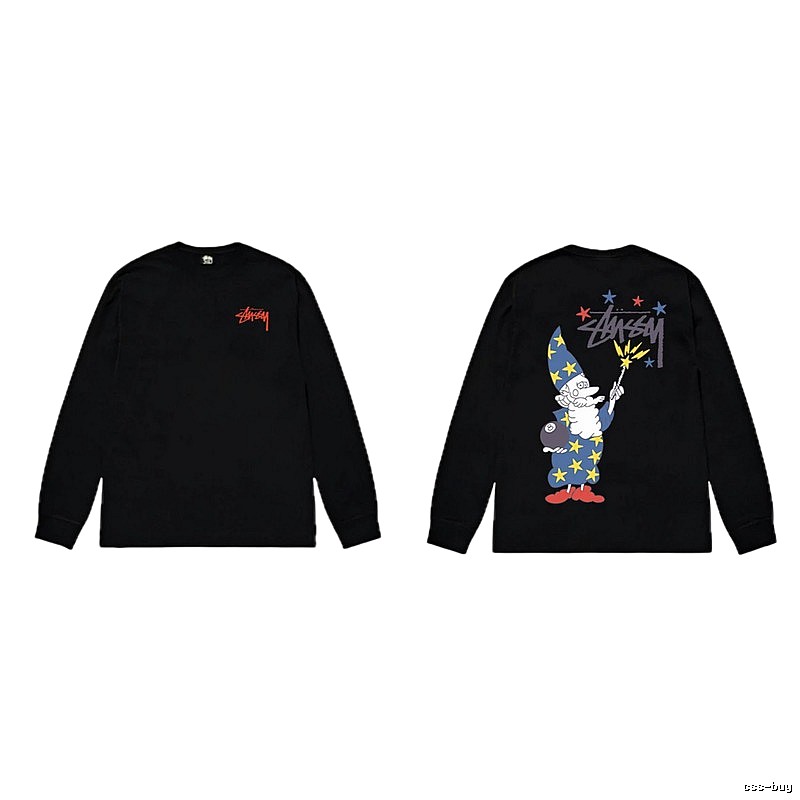 Stussy cartoon fun style black long-sleeved shirt