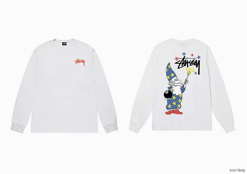 Stussy cartoon print style white long T-shirt