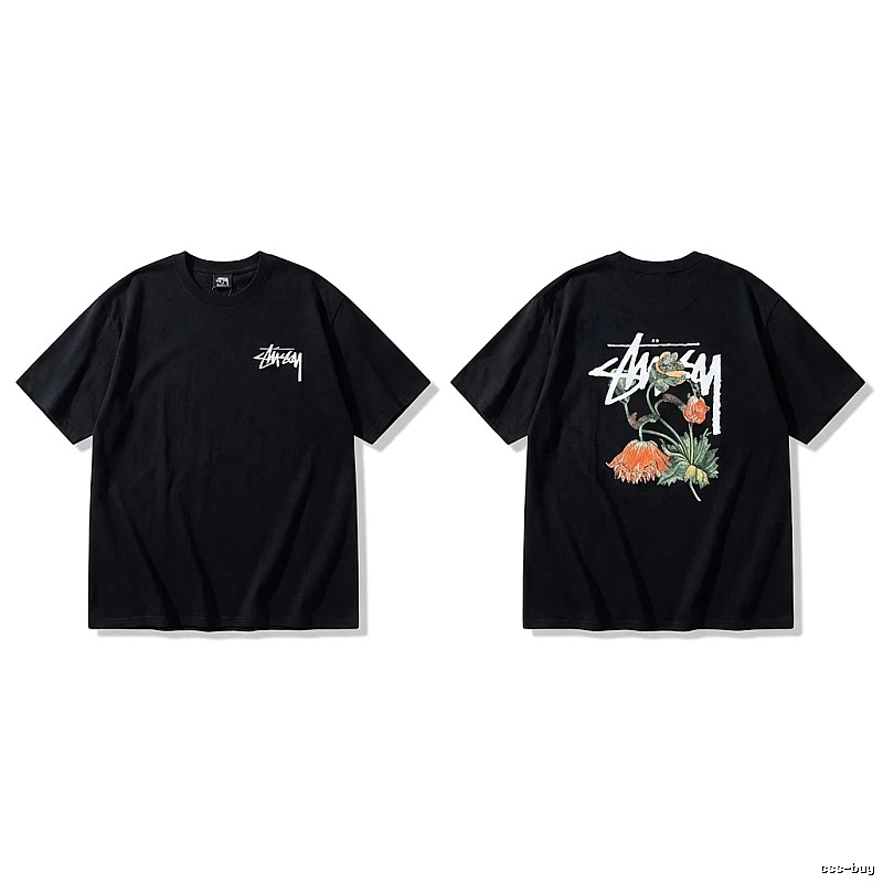 Stussy floral-style black T-shirt