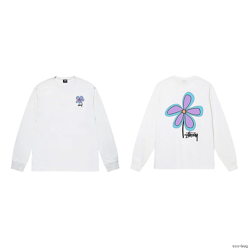 Stussy Flower Print Style White Long T-shirt