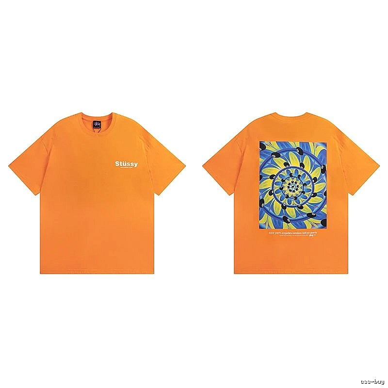 Stussy Orange Spider Graphic T-Shirt Coffee Run Logo