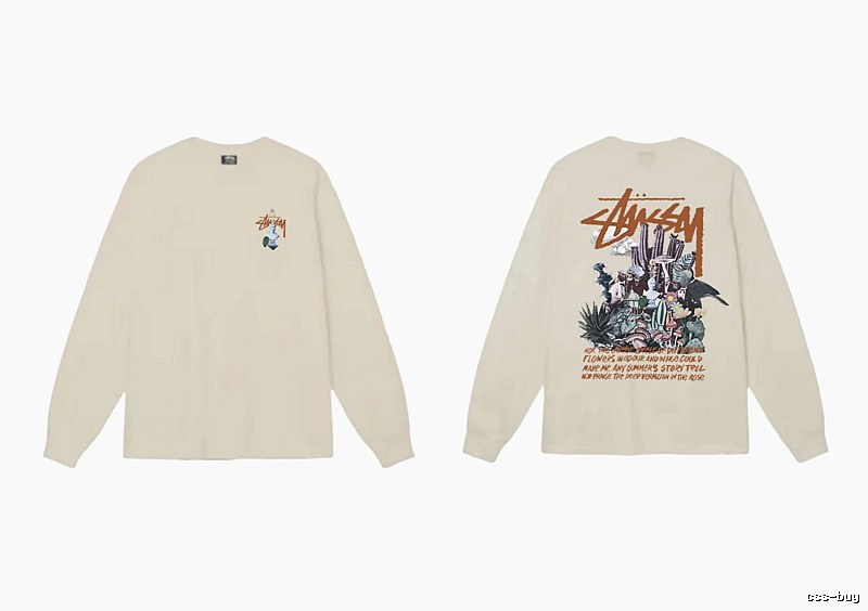 Stussy Print Retro Style Long-Sleeve (Off-White)