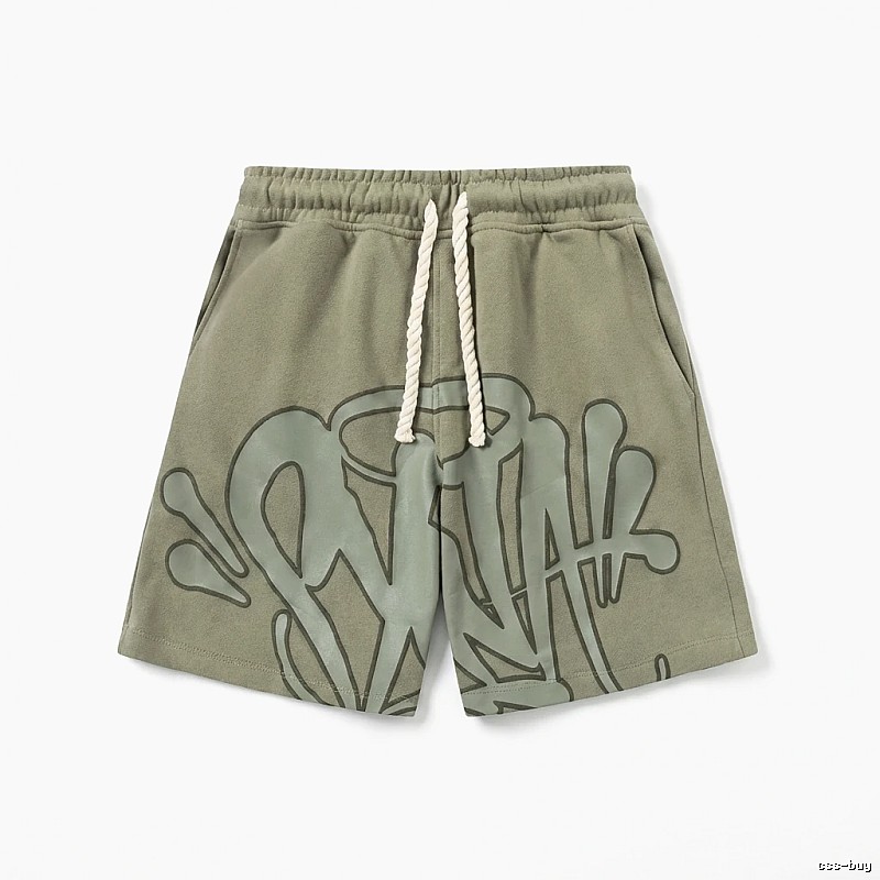 SynaWorld graffiti-style military green shorts
