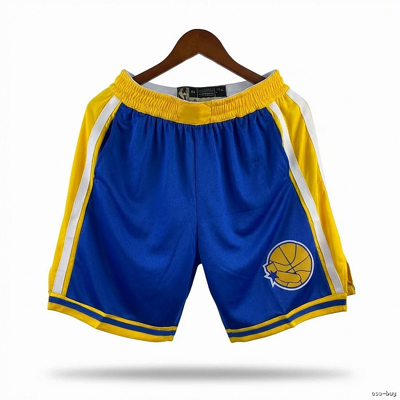 The retro blue and yellow shorts of the Golden State Warriors for Curry.