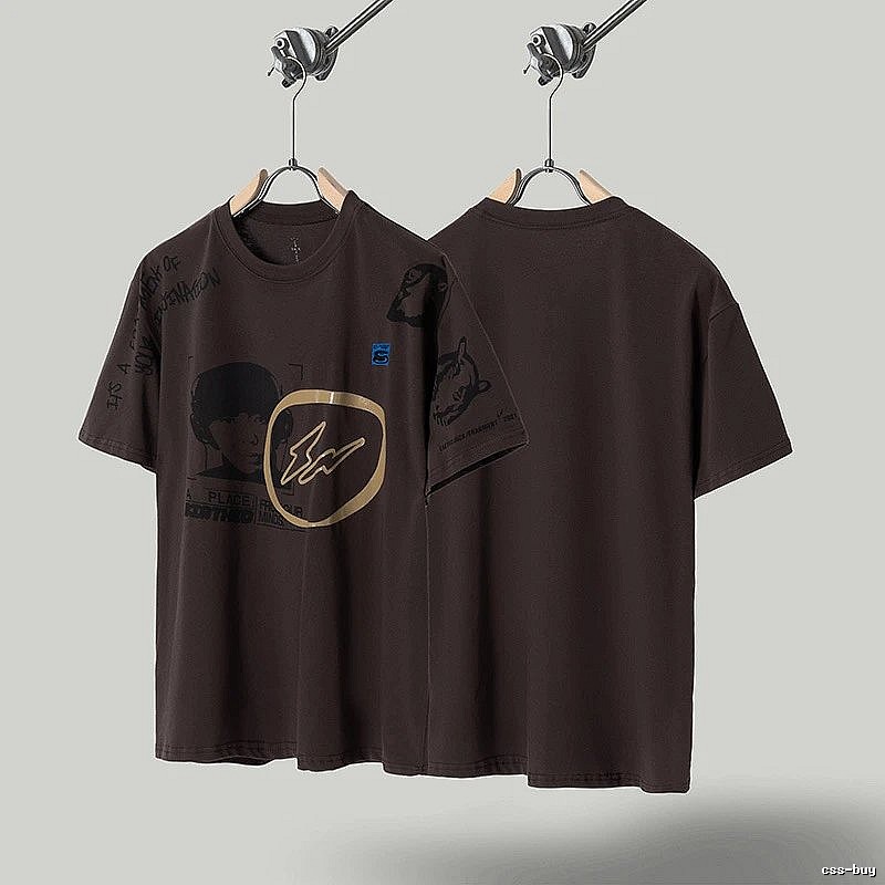 Travis Scott Printed Street-style Dark Brown T-Shirt