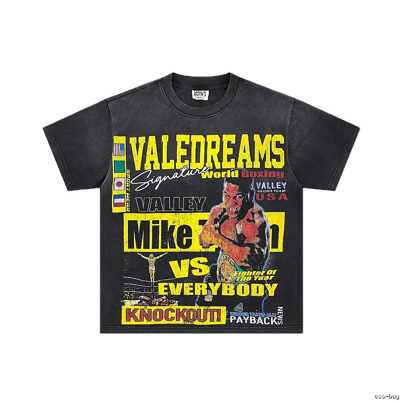 Valley Boxing Champion Printed American Retro Black T-Shirt