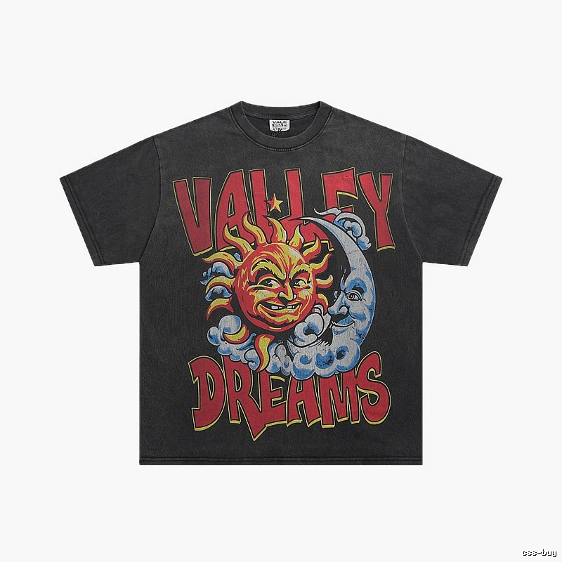 Valley Sun & Moon Print Vintage Black T-Shirt