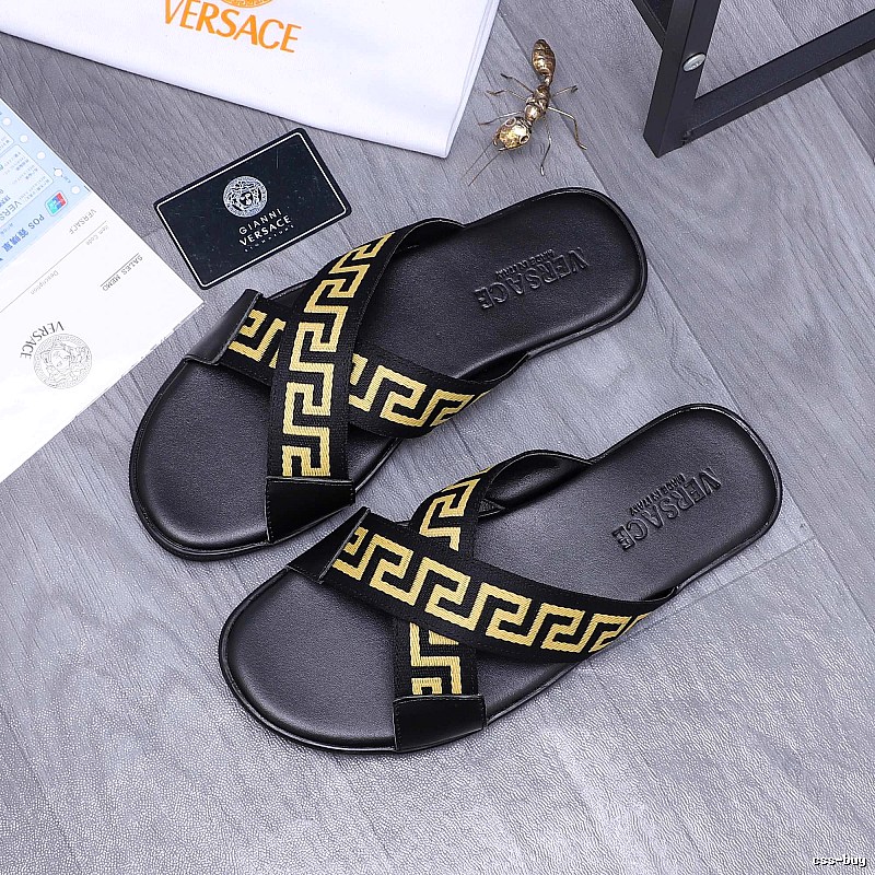 Versace Greca Collection Edgy Street Style Black & Yellow Slides