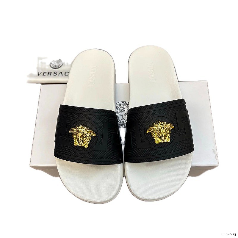 Versace Medusa Luxury Style White, Black and Gold Slides