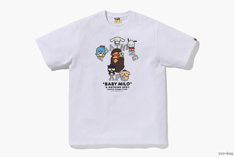 White short-sleeved shirt with Bape cartoon prints